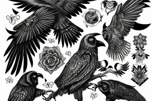 A raven and an owl fighting each other tattoo idea