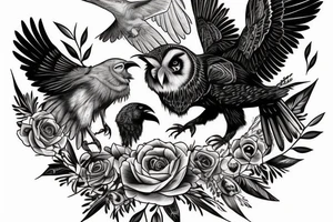 A raven and an owl fighting each other. bear on the shoulder tattoo idea