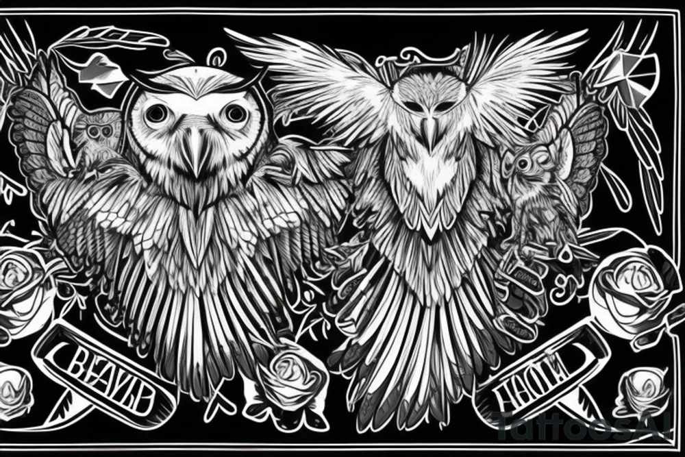A raven and an owl fighting each other. bear on the shoulder tattoo idea