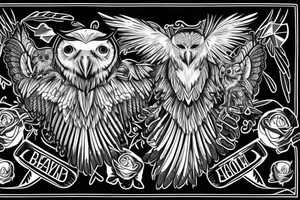 A raven and an owl fighting each other. bear on the shoulder tattoo idea