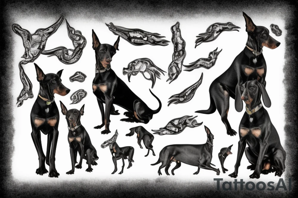 doberman in the middle of a thunderbolt tattoo idea
