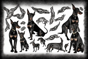 doberman in the middle of a thunderbolt tattoo idea