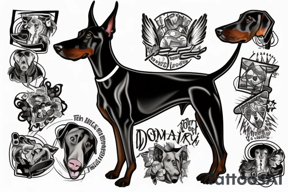 doberman in the middle of a thunderbolt tattoo idea