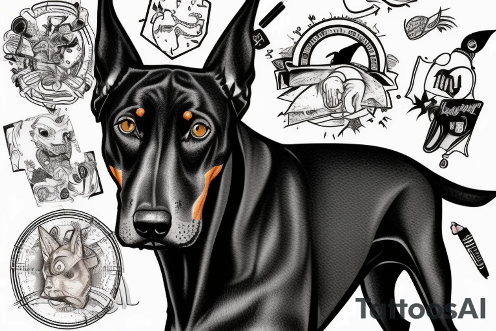 doberman in the middle of a thunderbolt tattoo idea