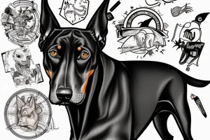 doberman in the middle of a thunderbolt tattoo idea