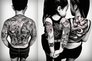 Father protecting Daughter family sleeve tattoo idea