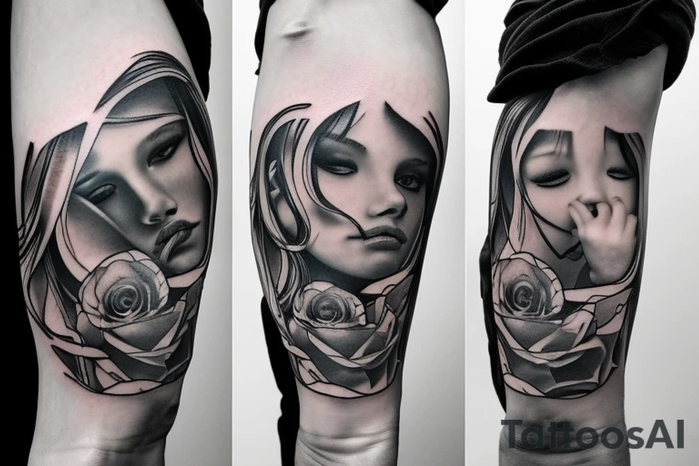 Father protecting Daughter family sleeve tattoo idea
