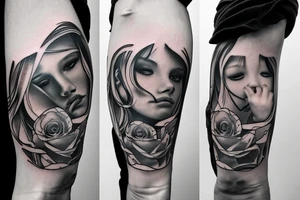 Father protecting Daughter family sleeve tattoo idea