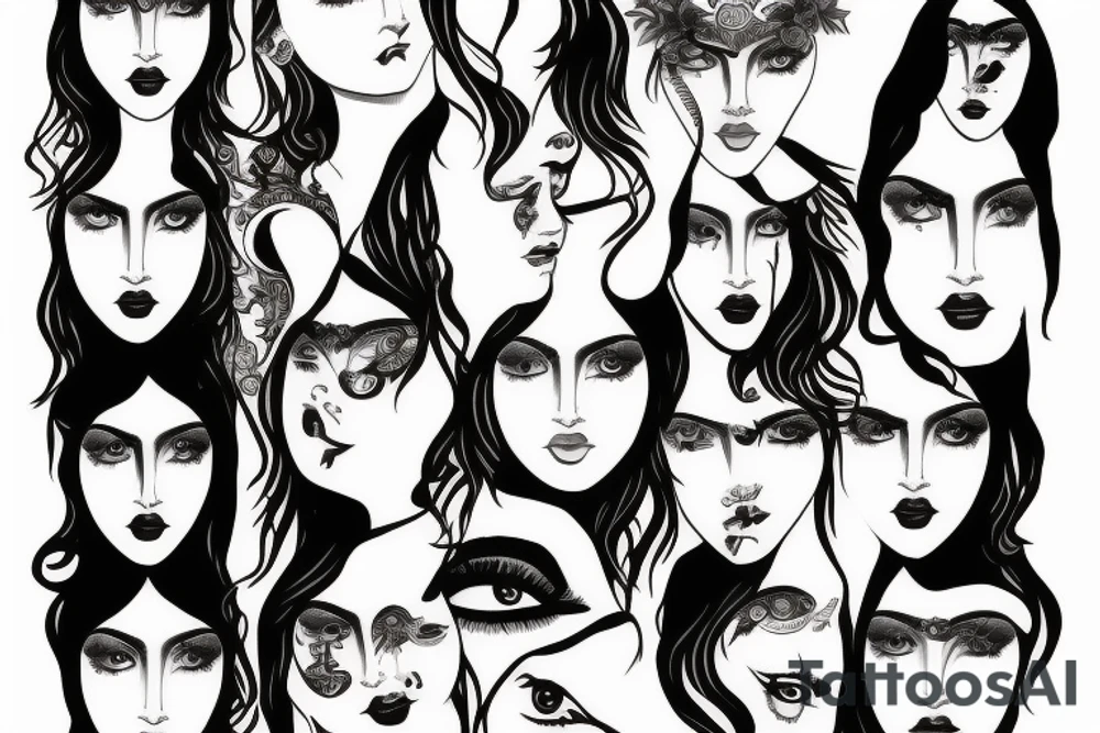 the greek goddess of Fortune with the curse of luck written on her eyes tattoo idea