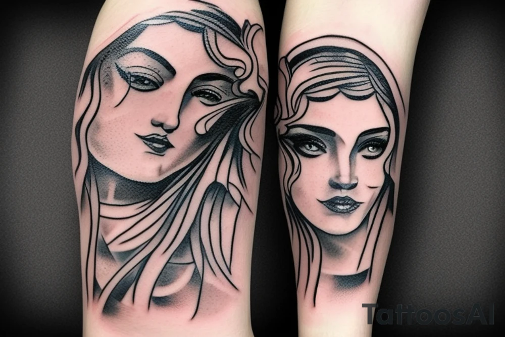 the greek goddess of Fortune with the curse of luck written on her eyes tattoo idea