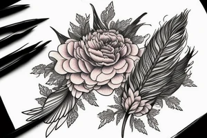 Peony with a peacock feather and a crow tattoo idea