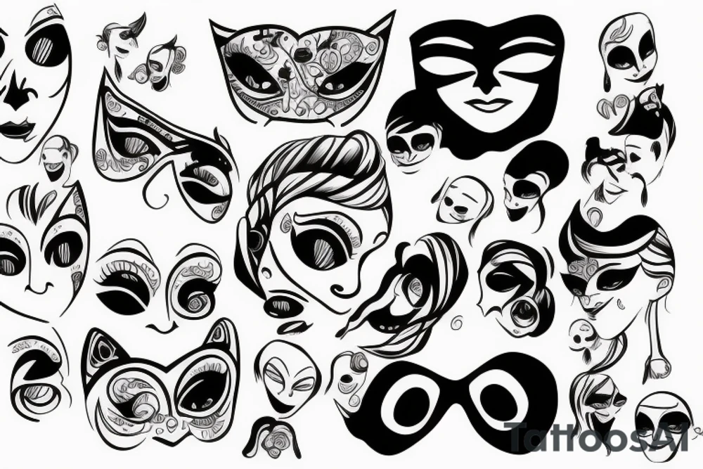 sad face and smiling mask tattoo idea