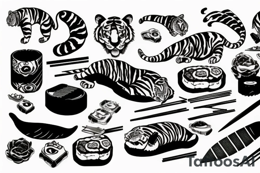 sushi, knife, tiger tattoo idea