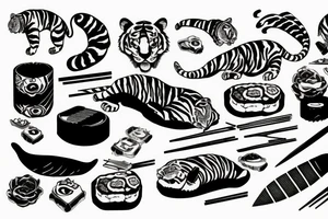 sushi, knife, tiger tattoo idea