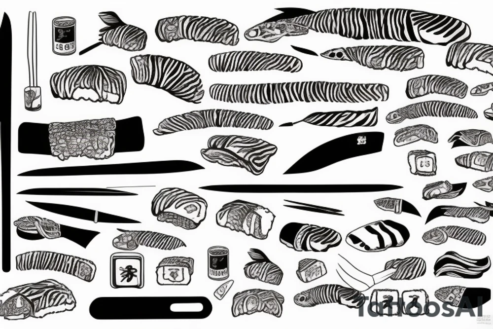 sushi, knife, tiger tattoo idea