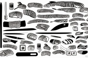 sushi, knife, tiger tattoo idea