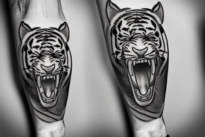 tattoo on full arm with tiger sushi and knife tattoo idea