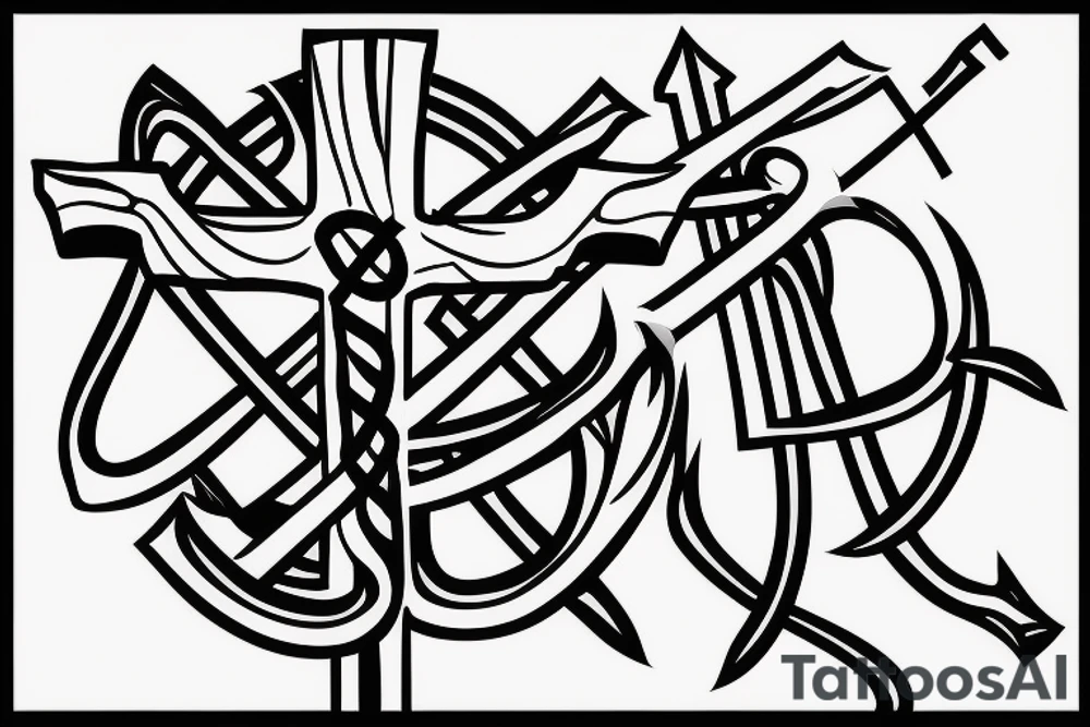 Snake wrapped around the base of a cross with its head impaled on the bottom of the cross tattoo idea