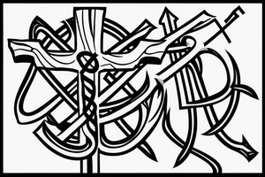 Snake wrapped around the base of a cross with its head impaled on the bottom of the cross tattoo idea