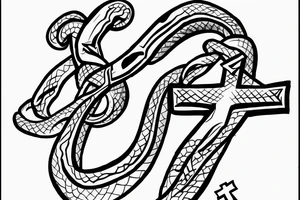 Snake wrapped around the base of a cross with its head impaled on the bottom of the cross tattoo idea