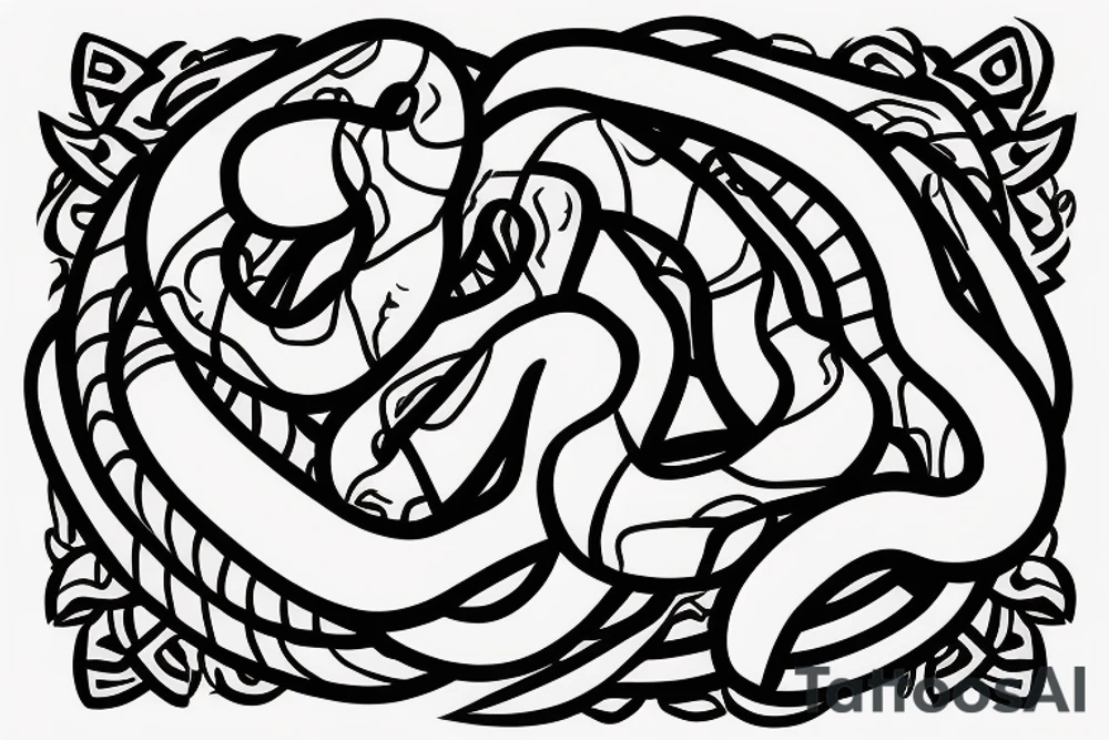 Snake wrapped around the base of a cross with its head impaled on the bottom of the cross tattoo idea