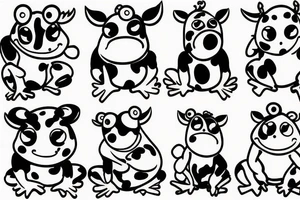 cute little cow with a frog on its head tattoo idea