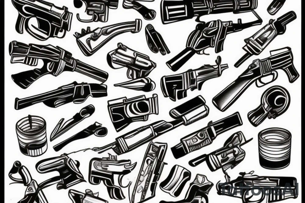 Two crossed pistolet tattoo idea