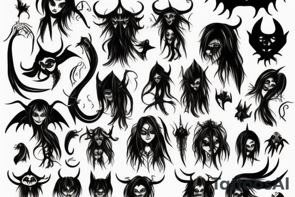 Goth emo centipede devil witch tattoo idea