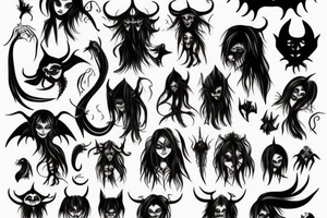 Goth emo centipede devil witch tattoo idea