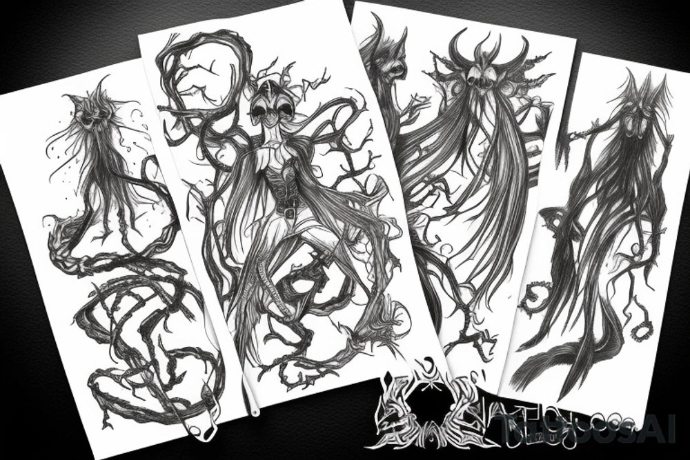 Goth emo centipede devil witch tattoo idea