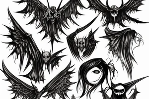 Goth emo centipede devil witch god angel sacrifice gothic blood cross bat wings eyes tattoo idea