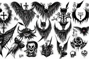 Goth emo centipede devil witch god angel sacrifice gothic blood cross bat wings eyes tattoo idea