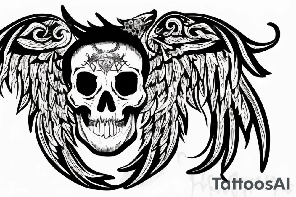 Skull wings witch devil tattoo idea
