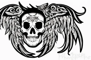 Skull wings witch devil tattoo idea
