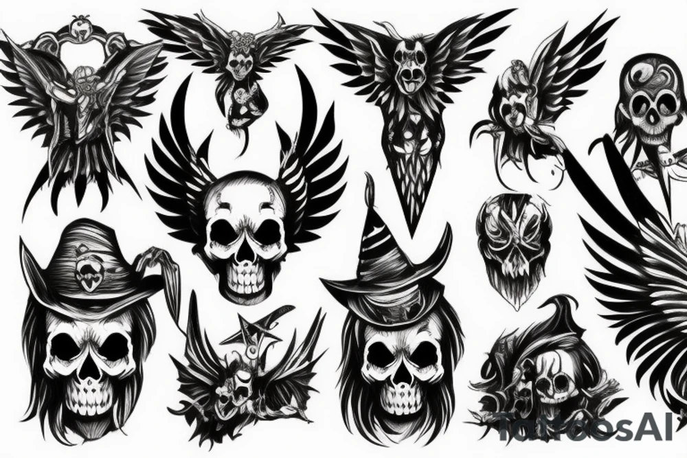 Skull wings witch devil tattoo idea