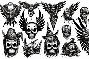 Skull wings witch devil tattoo idea