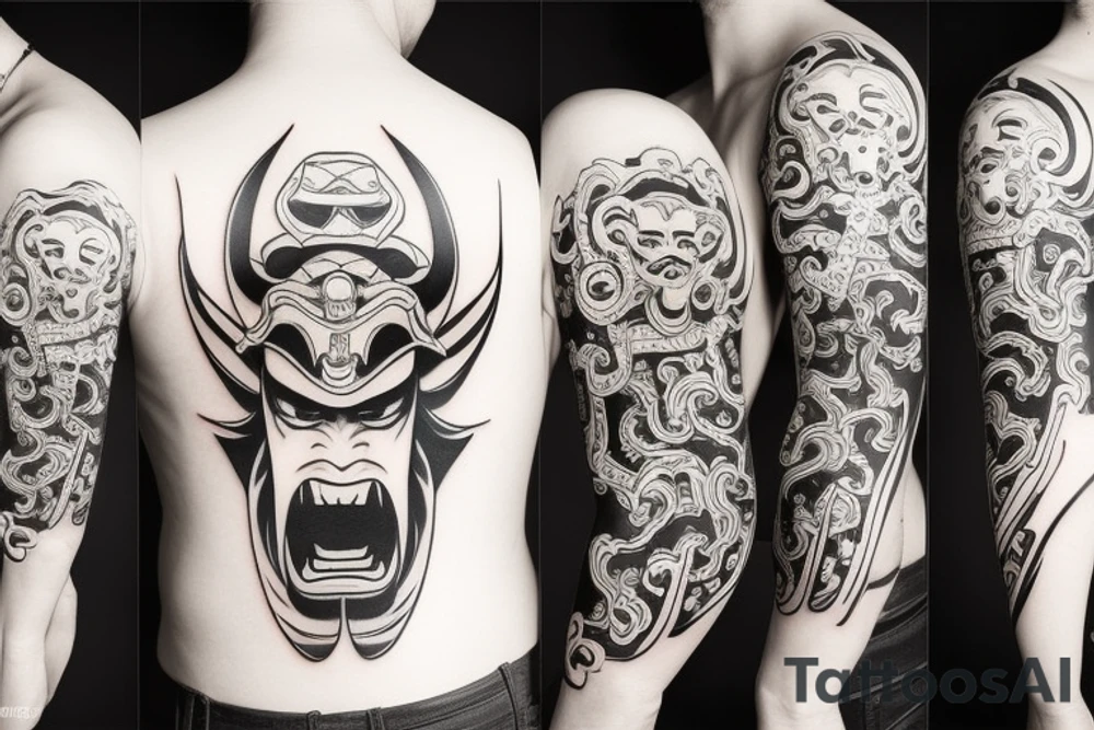 Samurai oni mask tattoo idea