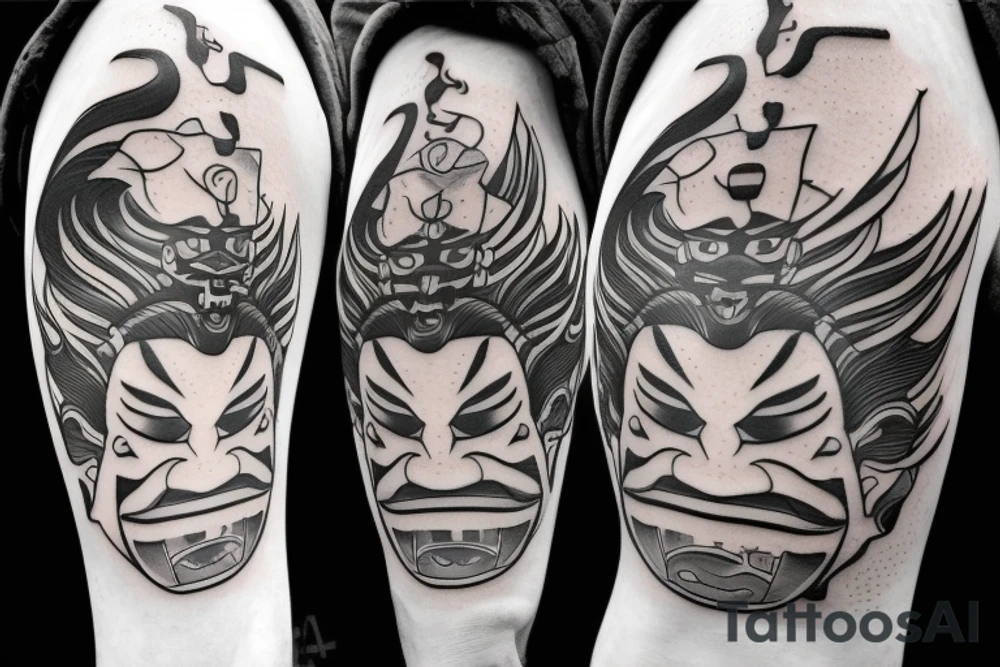 Samurai oni mask tattoo idea