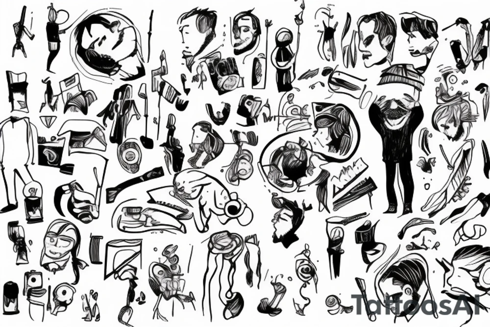 a man feeling lonely in a crowd tattoo idea