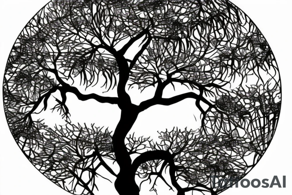 An African acacia tree within a circle tattoo idea