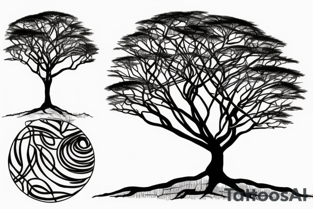 An African acacia tree within a circle tattoo idea