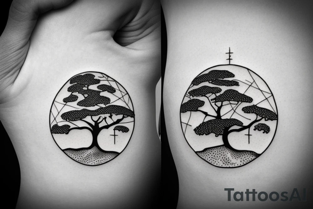 An African acacia tree within a circle tattoo idea