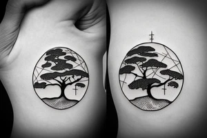 An African acacia tree within a circle tattoo idea