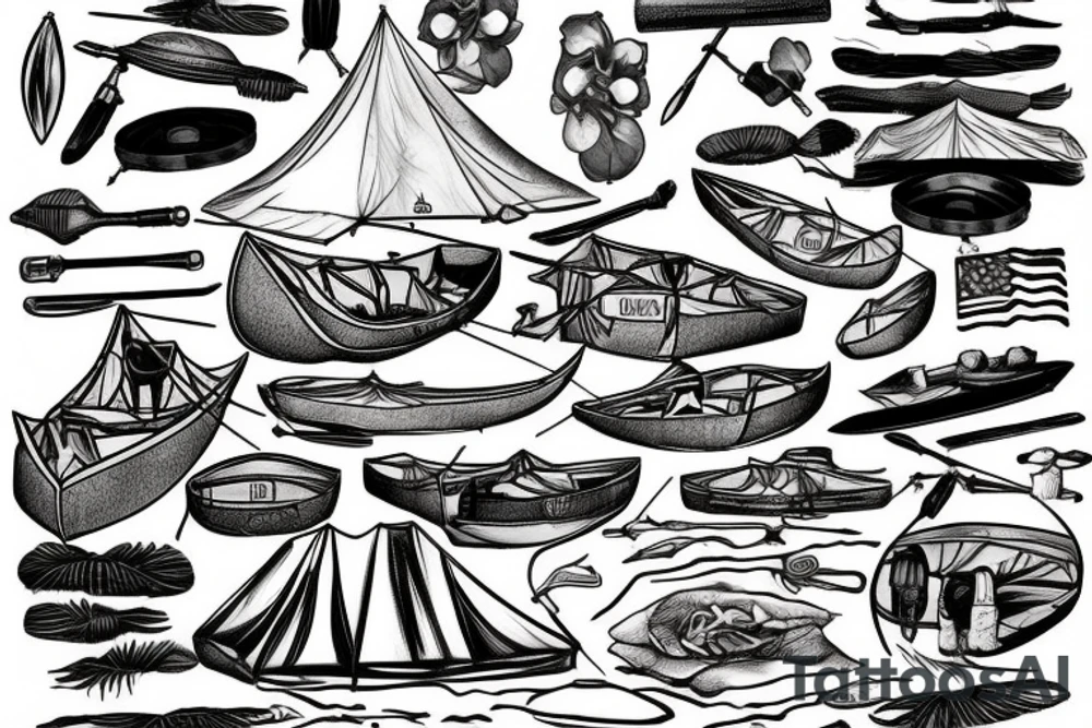 Canoe tent camp lake tattoo idea