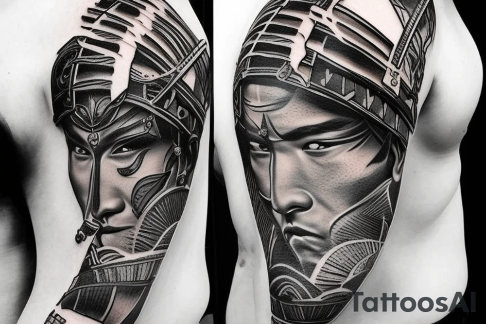 Samurai Bicep Armor breaking through skin tattoo idea