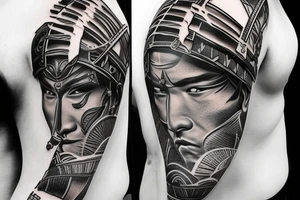 Samurai Bicep Armor breaking through skin tattoo idea
