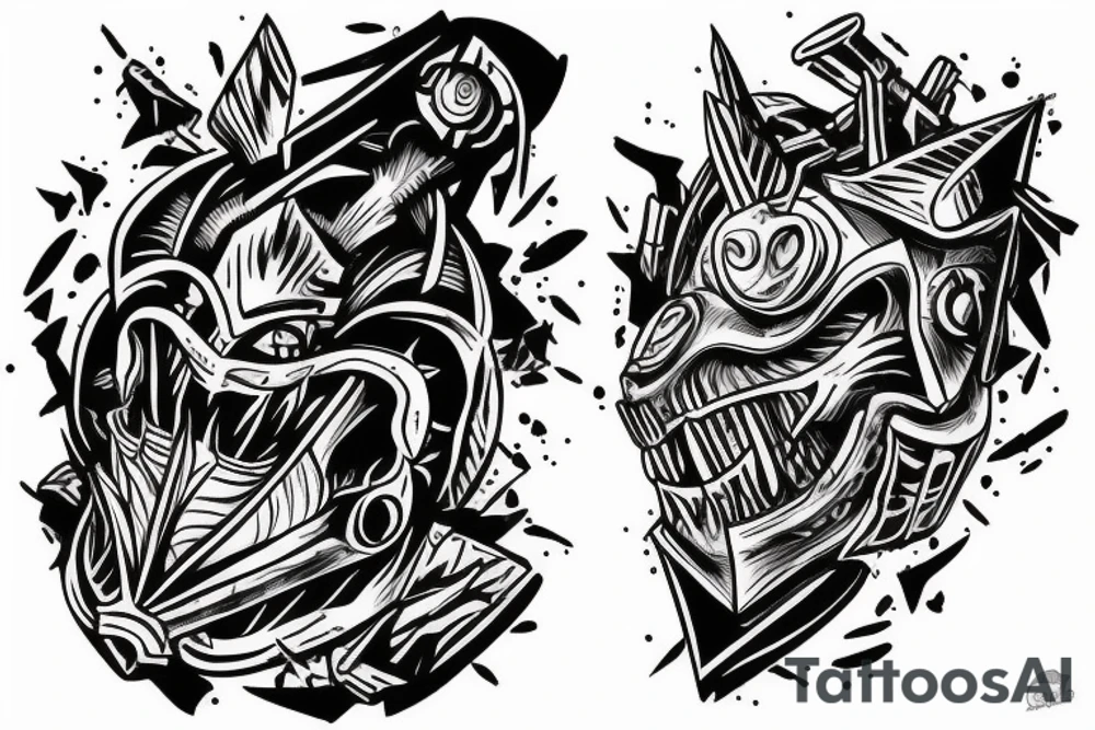 Armor ripping through skin on bicep tattoo idea