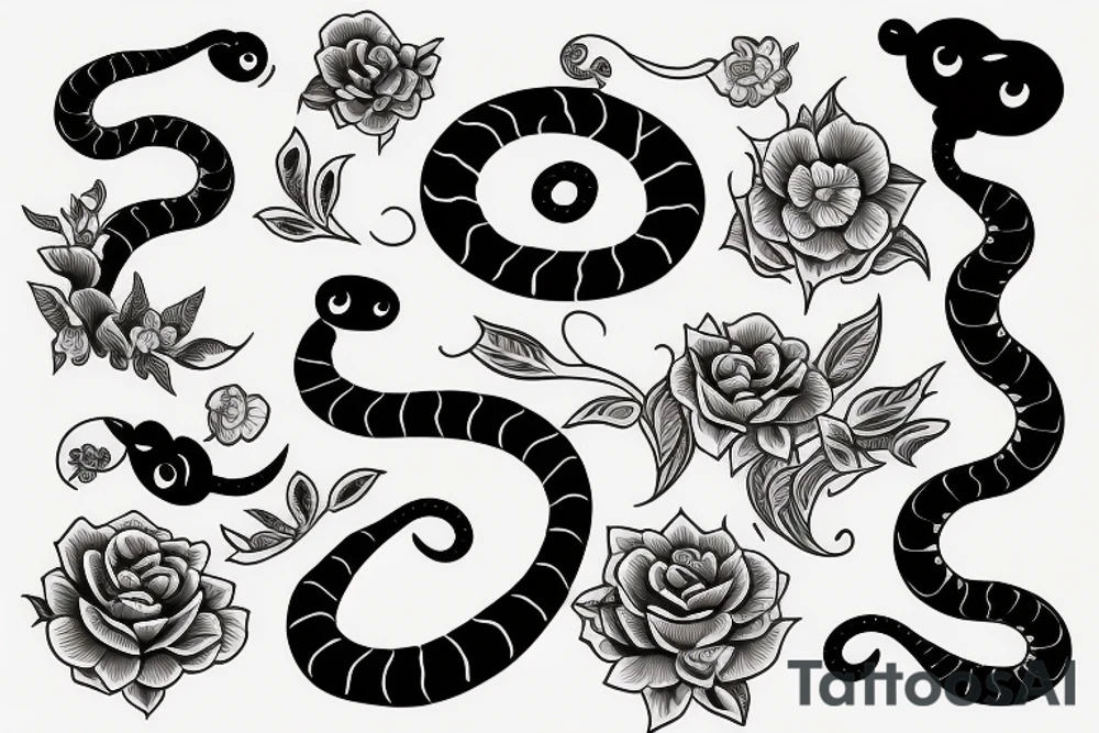 Black snake with flowers tattoo idea