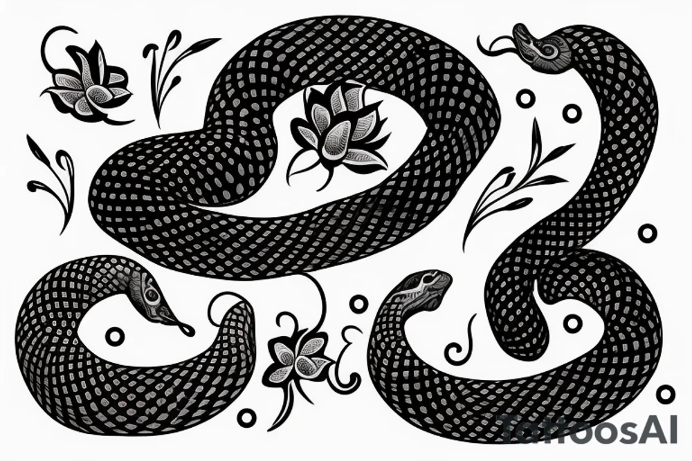 Black snake with flowers tattoo idea