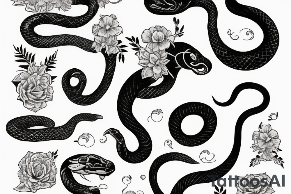 Black snake with flowers tattoo idea